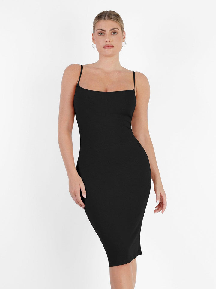 Shapewear Solid Modal Slimming Midi Slip Dress - Modefluss