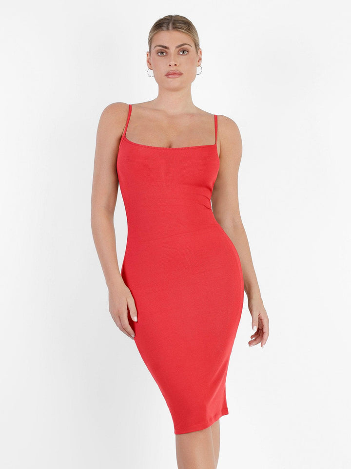 Shapewear Solid Modal Slimming Midi Slip Dress - Modefluss