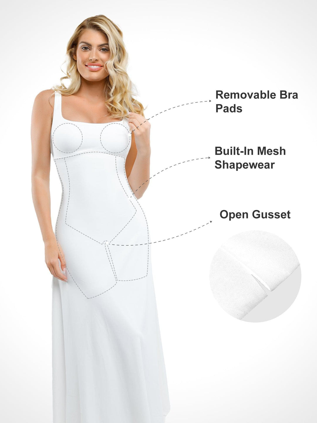 Shapewear Sleeveless Square Neck Houglass A-Line Maxi Dress - Modefluss