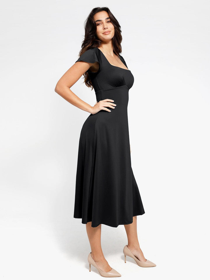 Shapewear Built-In Tummy Control A-Line Midi Dresses - Modefluss