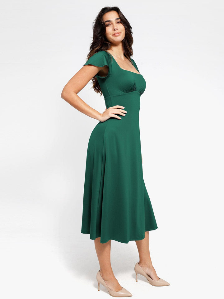 Shapewear Built-In Tummy Control A-Line Midi Dresses - Modefluss