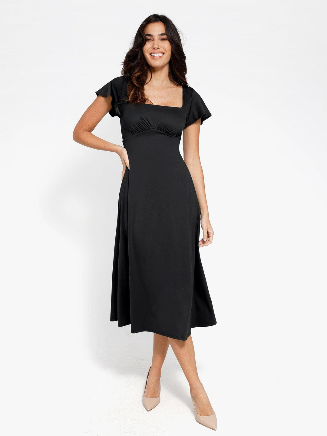 Shapewear Built-In Tummy Control A-Line Midi Dresses - Modefluss