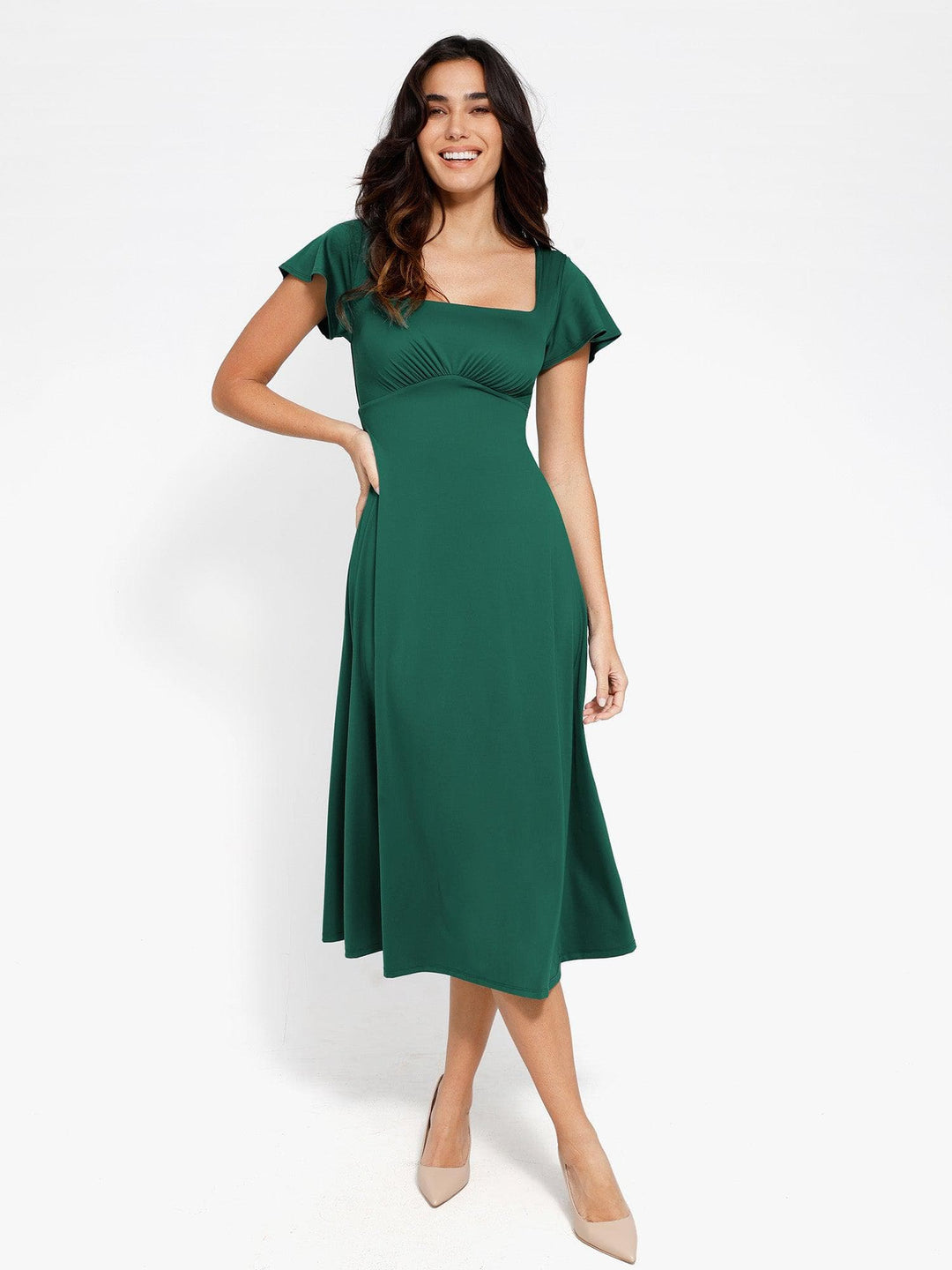 Shapewear Built-In Tummy Control A-Line Midi Dresses - Modefluss