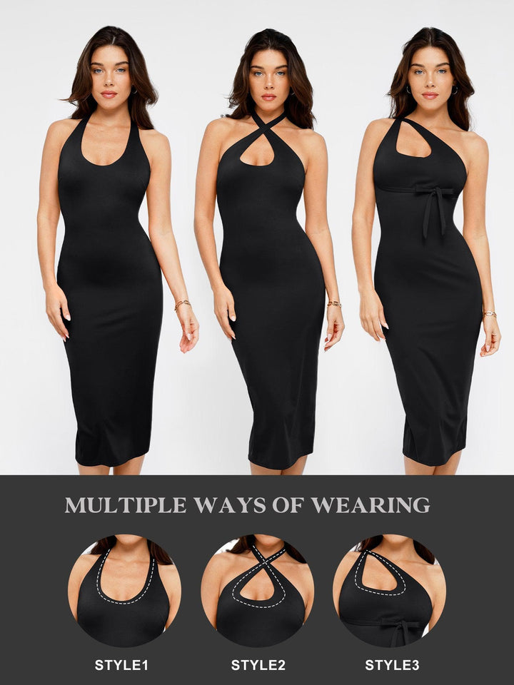 Shapewear Convertible Backless Halter Sculpting Midi Dress - Modefluss