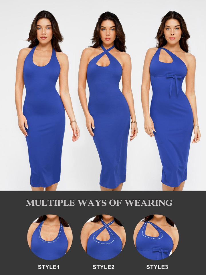 Shapewear Convertible Backless Halter Sculpting Midi Dress - Modefluss