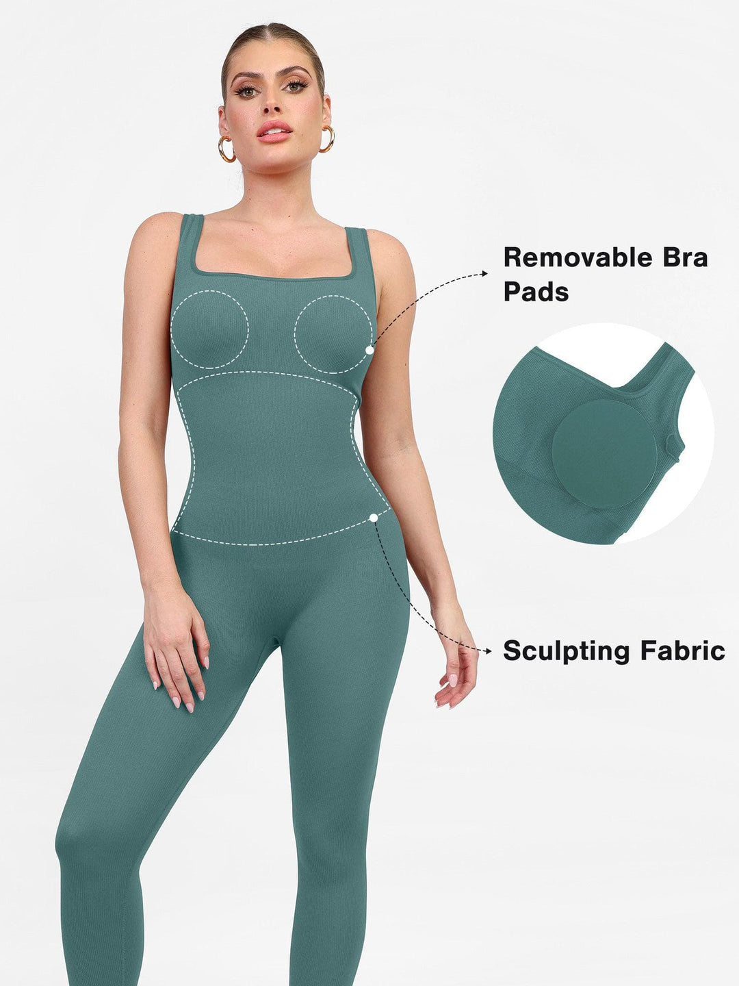 Shapewear Seamless Square Neck Tank Workout Jumpsuit - Modefluss