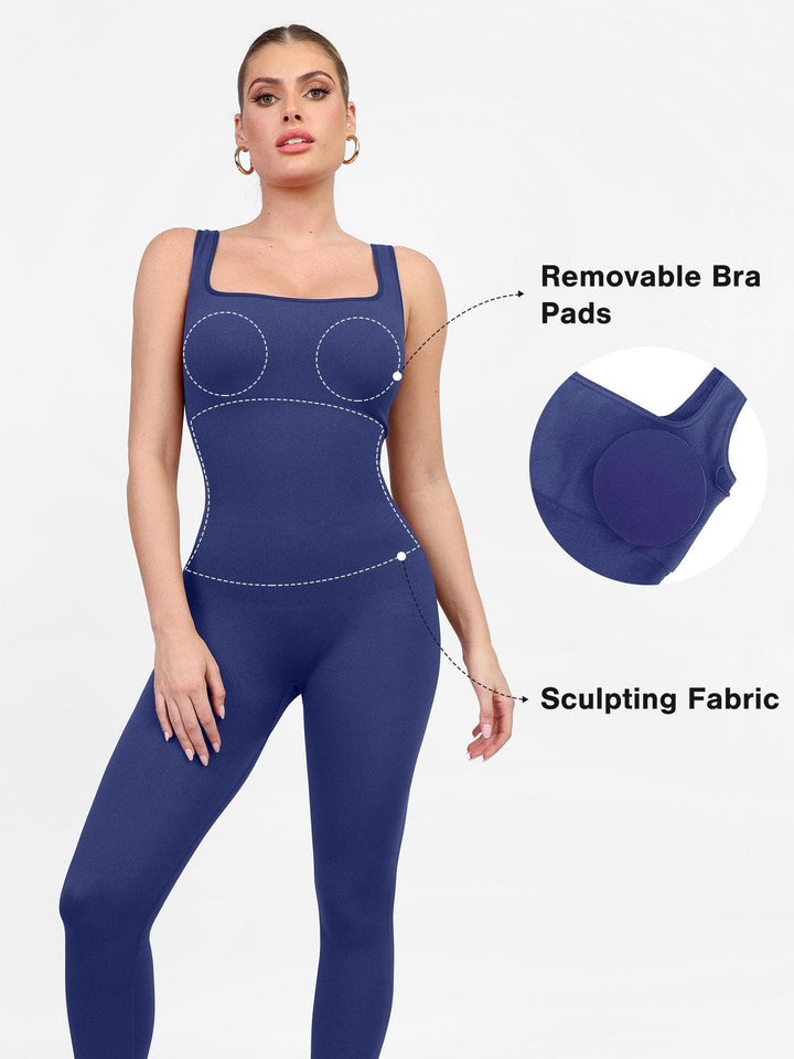 Shapewear Seamless Square Neck Tank Workout Jumpsuit - Modefluss