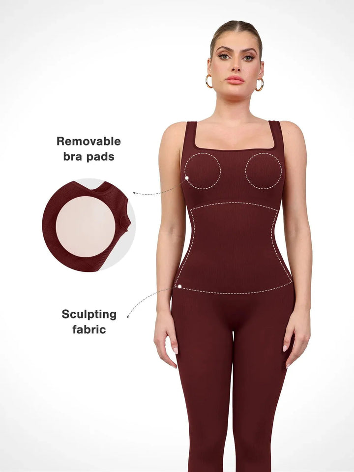 Shapewear Seamless Square Neck Tank Workout Jumpsuit - Modefluss