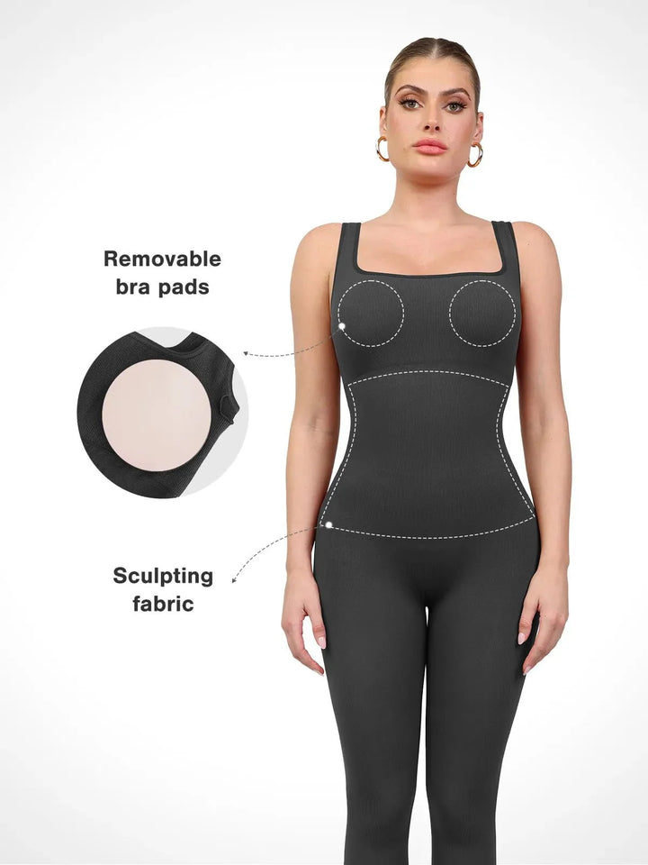 Shapewear Seamless Square Neck Tank Workout Jumpsuit - Modefluss