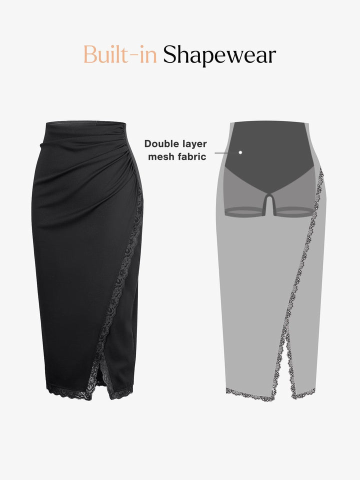 Shapewear Slimming Lace Trim Midi Wrap Skirt - Modefluss