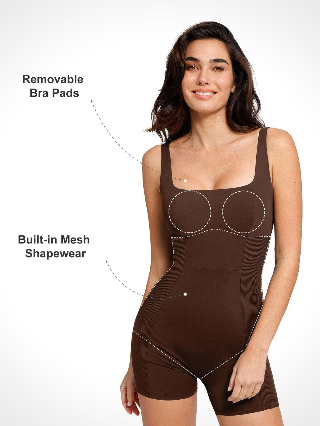 Shapewear Square Neck Strappy Romper - Modefluss