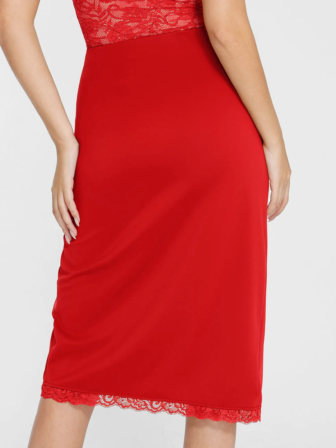 Shapewear Slimming Lace Trim Midi Wrap Skirt - Modefluss