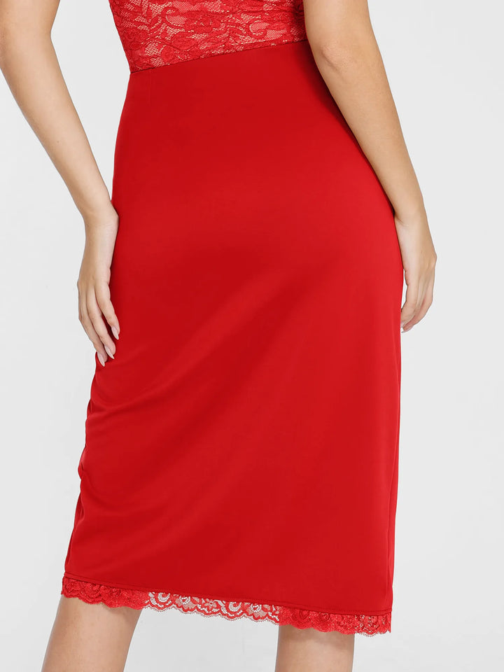 Shapewear Slimming Lace Trim Midi Wrap Skirt - Modefluss