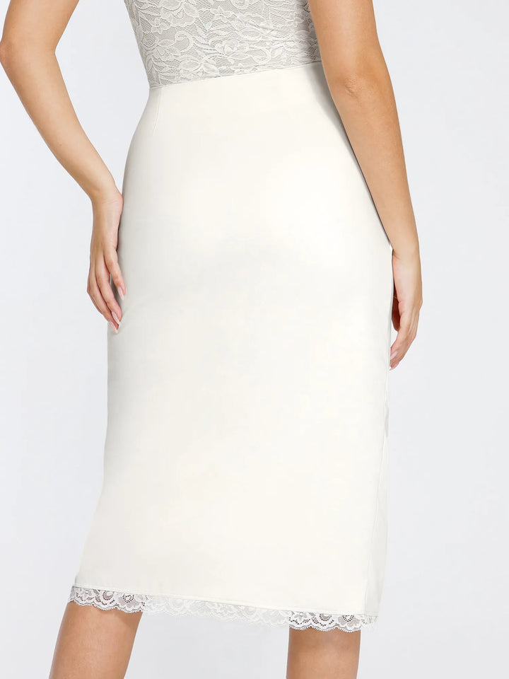 Shapewear Slimming Lace Trim Midi Wrap Skirt - Modefluss