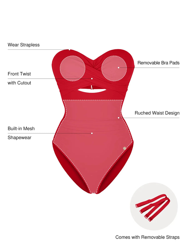 Twist & Shirred Sculpting One-Piece with Removable Straps - Modefluss
