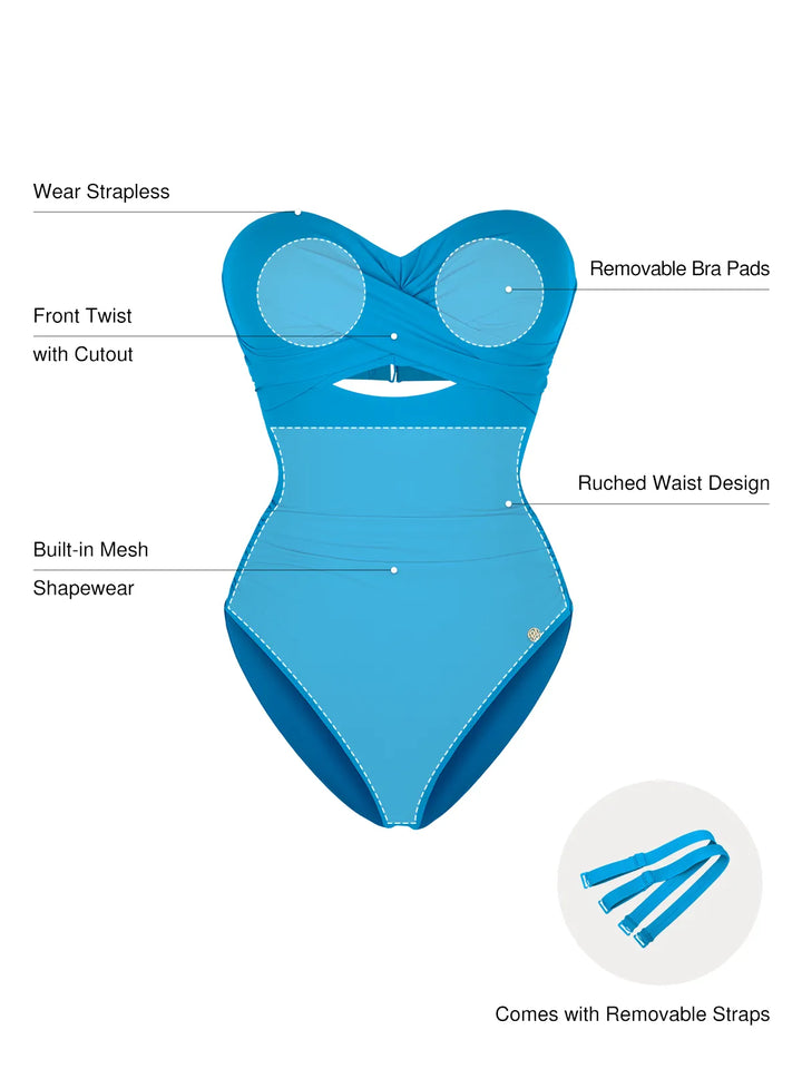 Twist & Shirred Sculpting One-Piece with Removable Straps - Modefluss