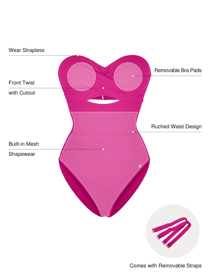 Twist & Shirred Sculpting One-Piece with Removable Straps - Modefluss