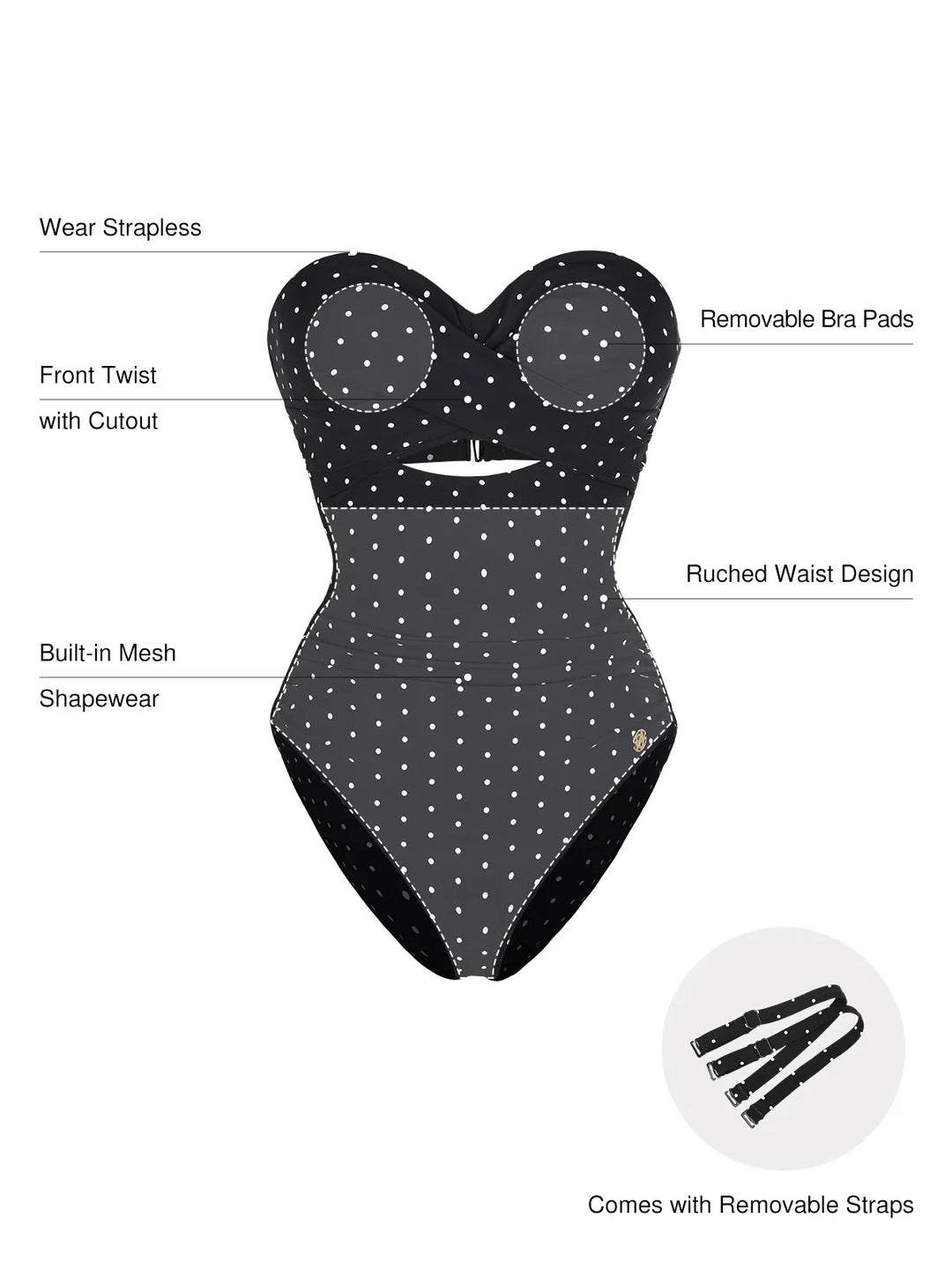 Twist & Shirred Sculpting One-Piece with Removable Straps - Modefluss