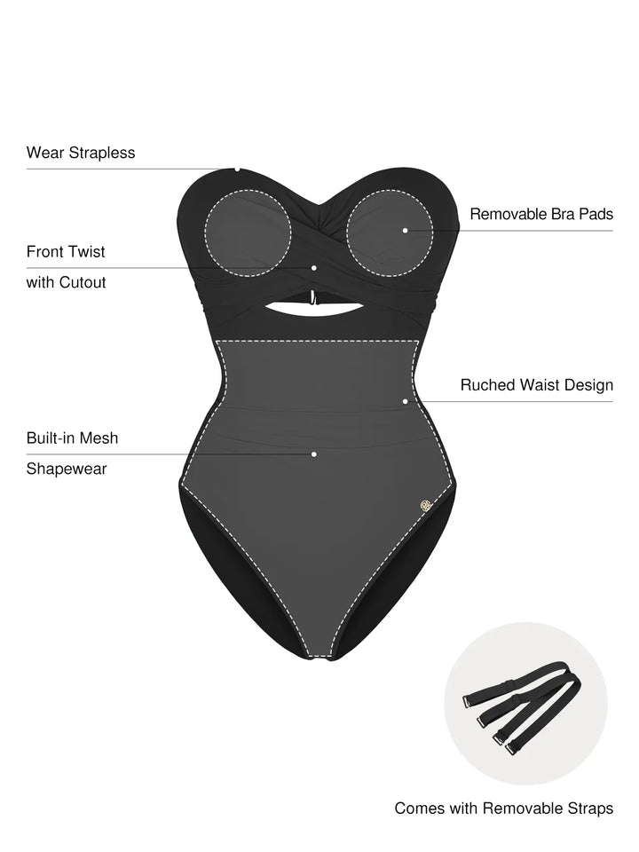 Twist & Shirred Sculpting One-Piece with Removable Straps - Modefluss