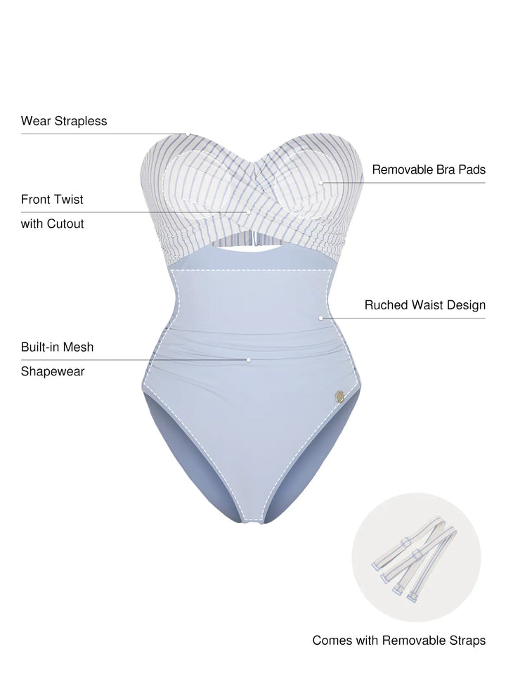 Twist & Shirred Sculpting One-Piece with Removable Straps - Modefluss