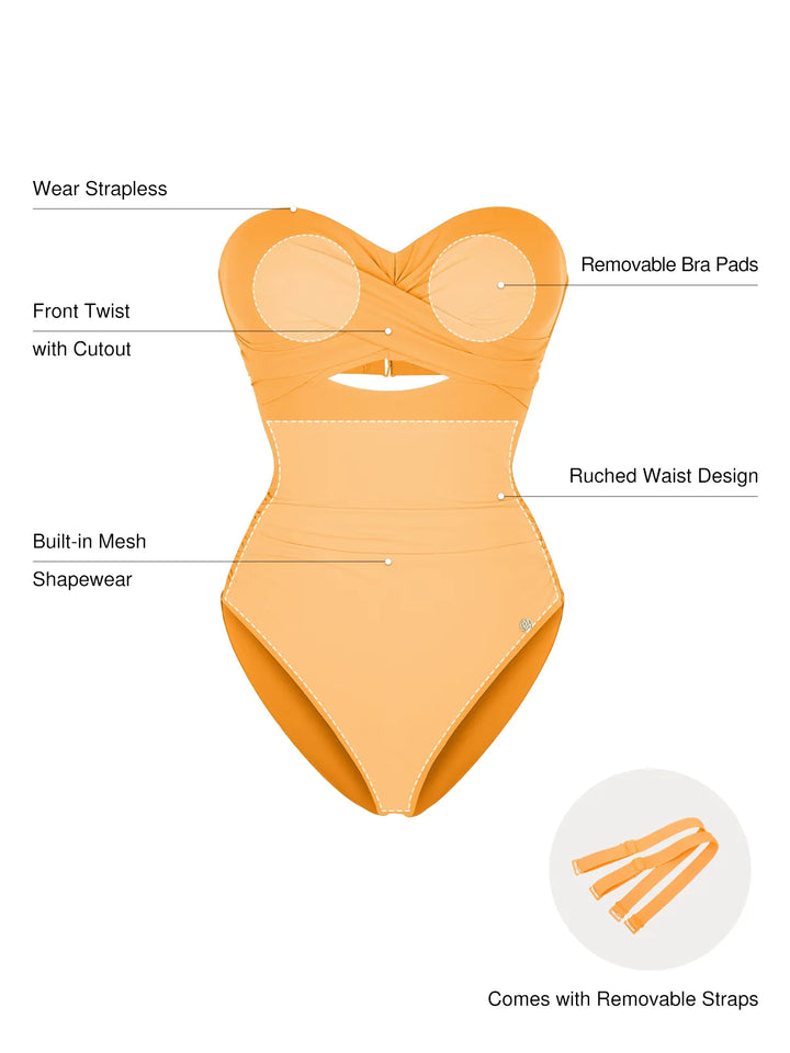 Twist & Shirred Sculpting One-Piece with Removable Straps - Modefluss
