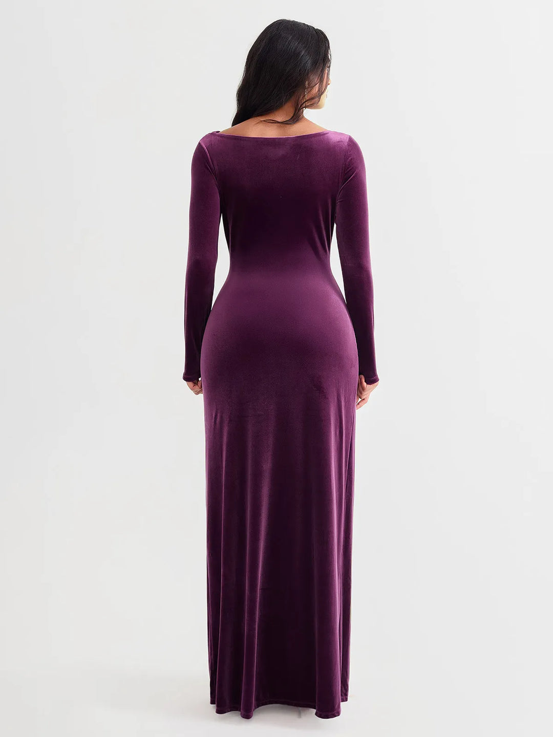 Velvet Draped Long Sleeve Sculpting Column Gown - Modefluss