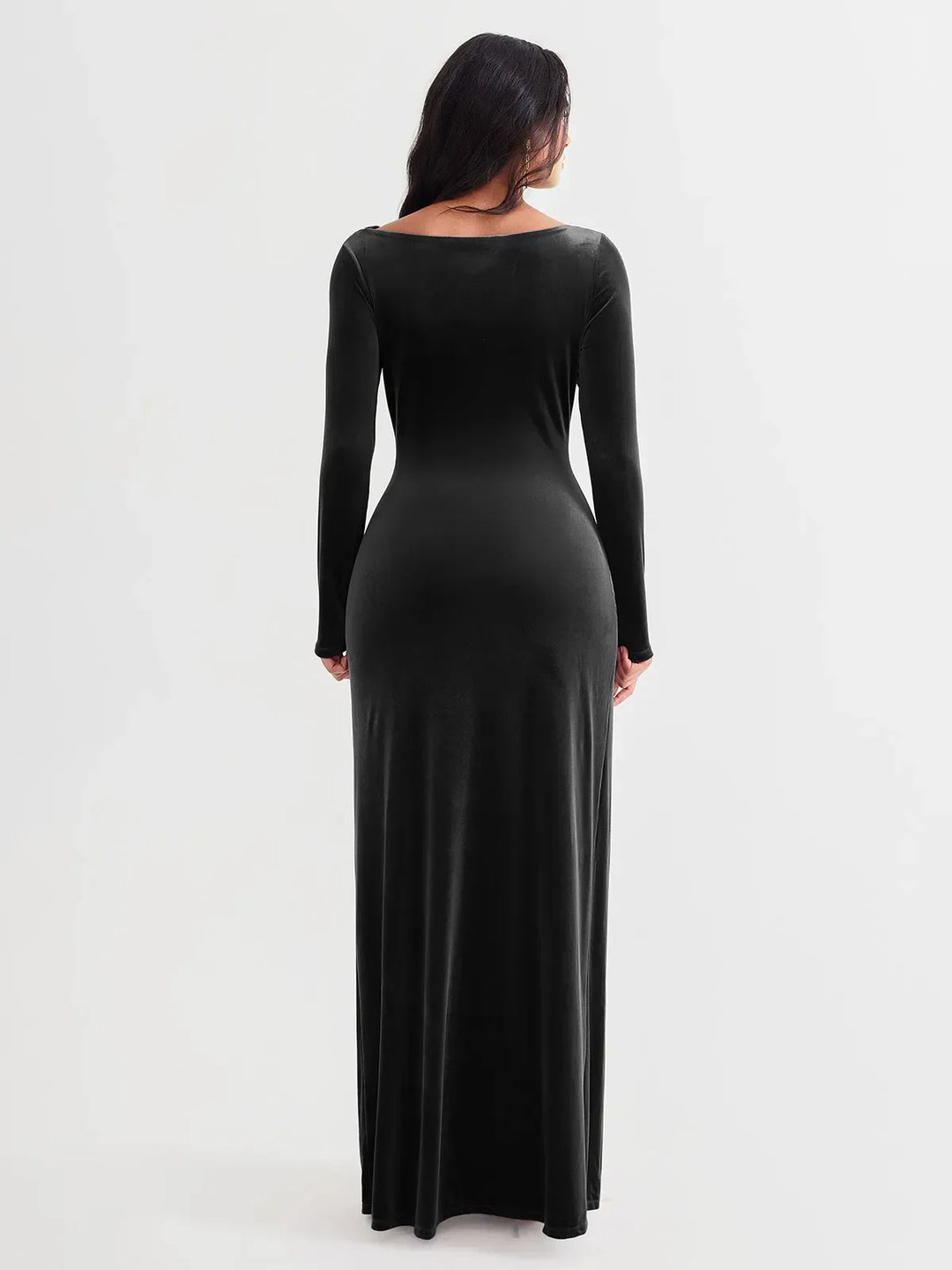 Velvet Draped Long Sleeve Sculpting Column Gown - Modefluss