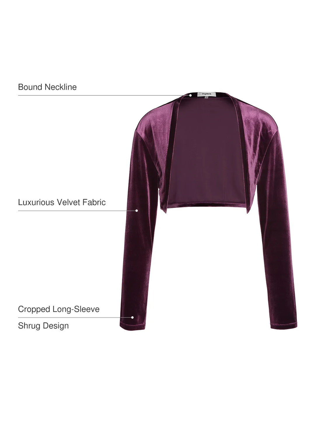 Velvet Long-Sleeve Shrug Bolero - Modefluss