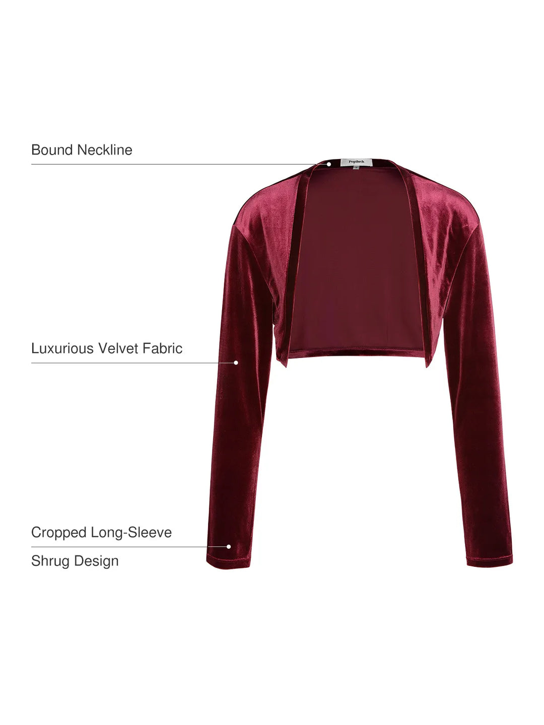 Velvet Long-Sleeve Shrug Bolero - Modefluss