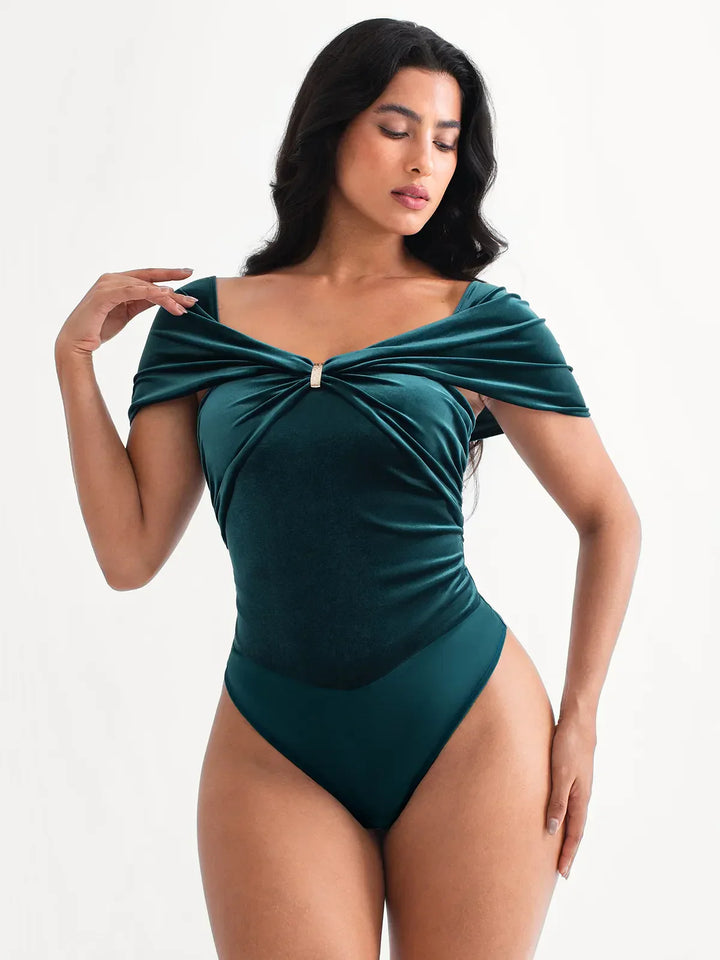 Velvet Twist Front Off-The Shoulder Sculpting Bodysuit - Modefluss