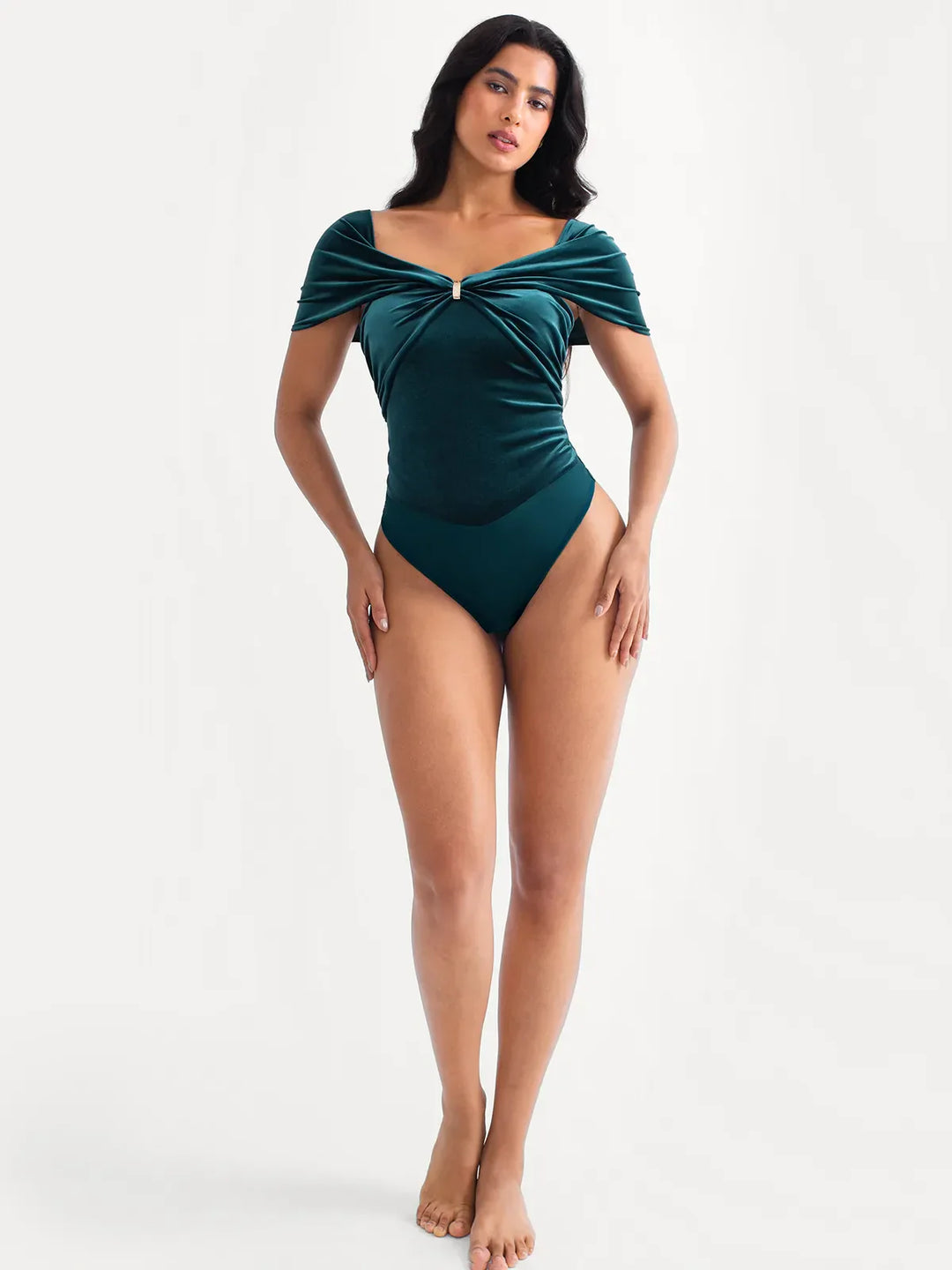 Velvet Twist Front Off-The Shoulder Sculpting Bodysuit - Modefluss