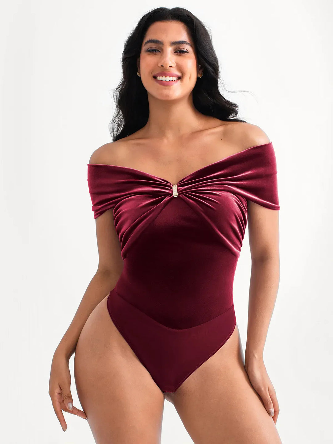 Velvet Twist Front Off-The Shoulder Sculpting Bodysuit - Modefluss