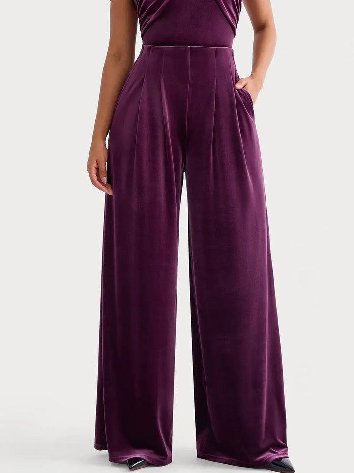 Velvet Wide-Leg Sculpting Trousers - Modefluss