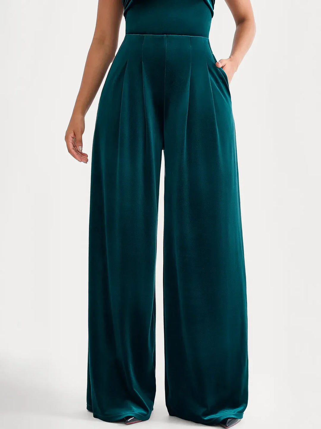 Velvet Wide-Leg Sculpting Trousers - Modefluss