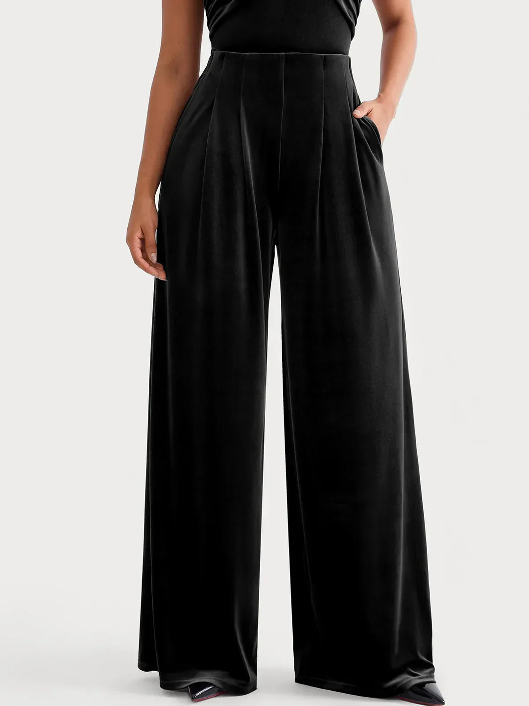 Velvet Wide-Leg Sculpting Trousers - Modefluss