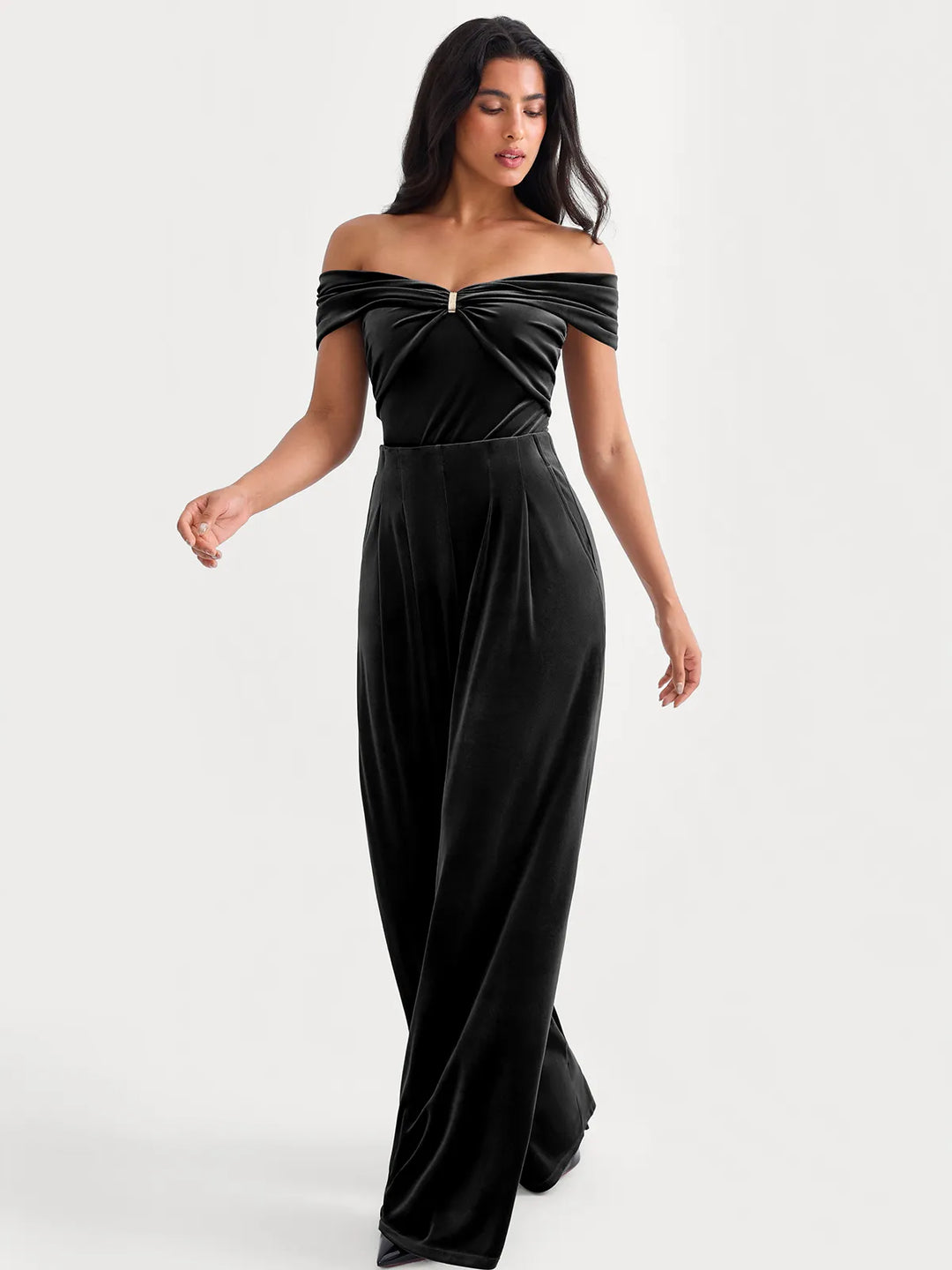 Velvet Wide-Leg Sculpting Trousers - Modefluss