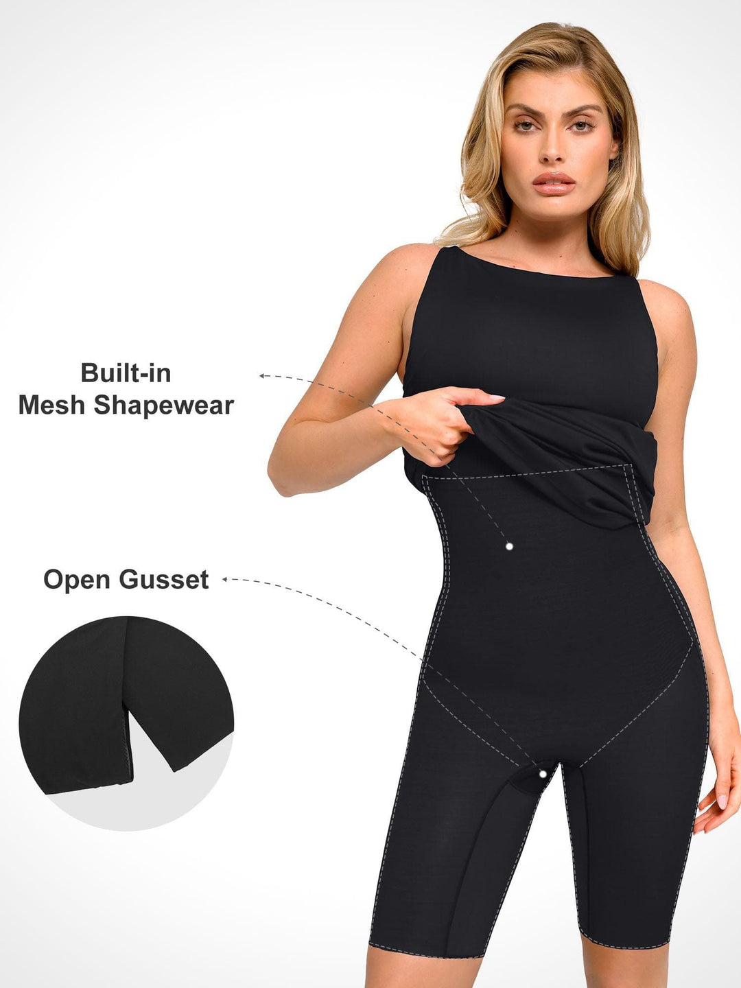 Shapewear Sleeveless Ruched Tummy Control Midi Work Dress - Modefluss