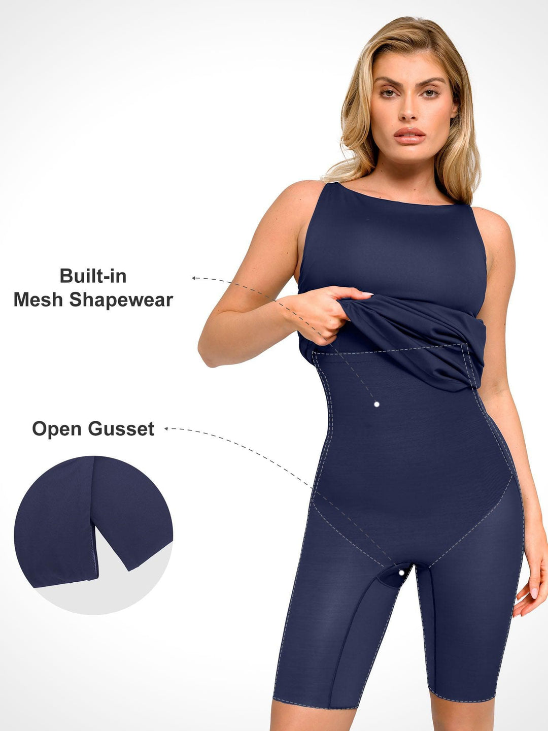 Shapewear Sleeveless Ruched Tummy Control Midi Work Dress - Modefluss