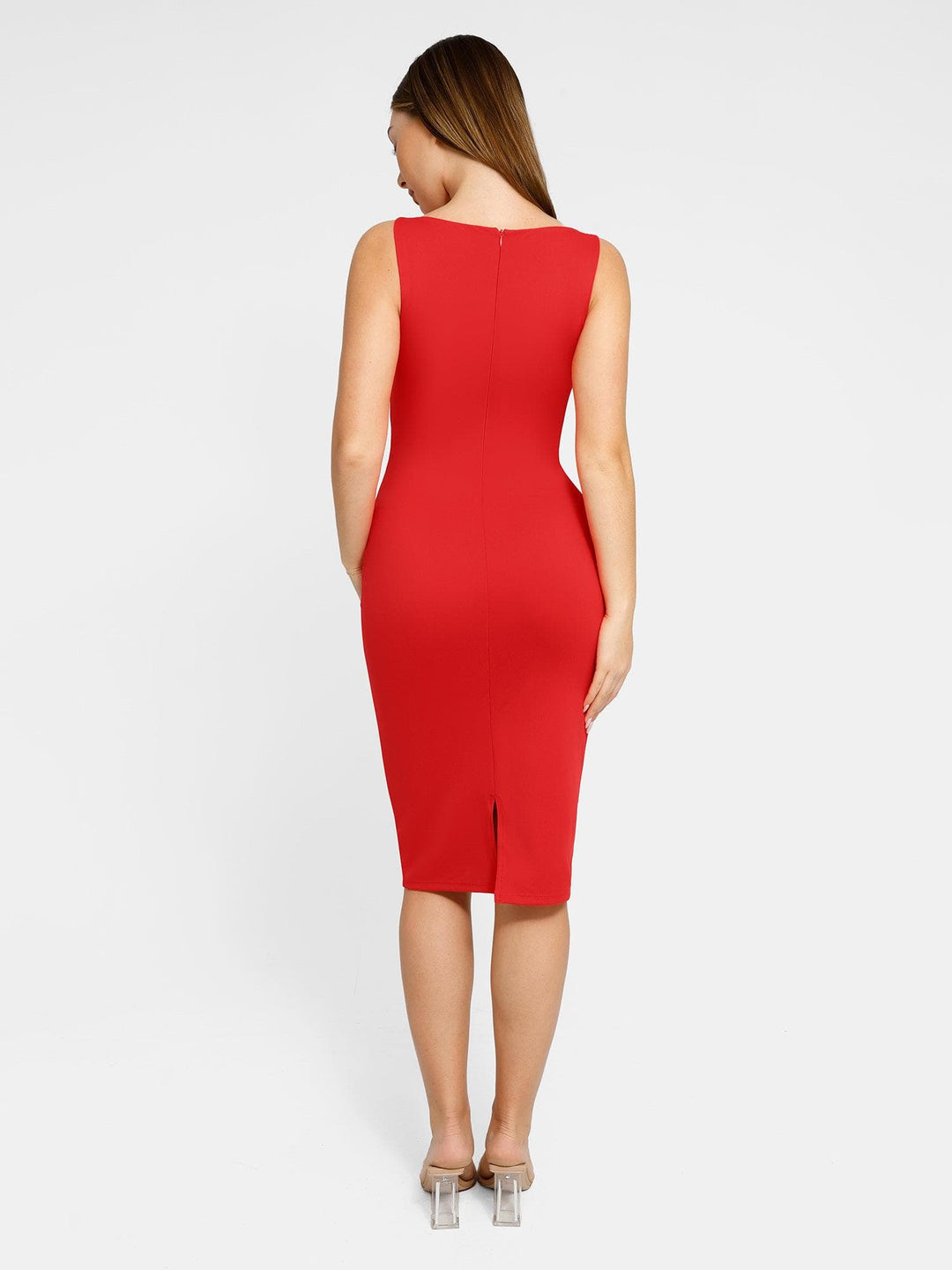 Shapewear Sleeveless Boatneck Sculpting Midi Work Dress - Modefluss