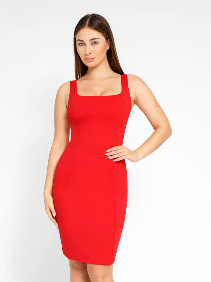 Shapewear Sleeveless Square Neck Sculpting Midi Work Dress - Modefluss