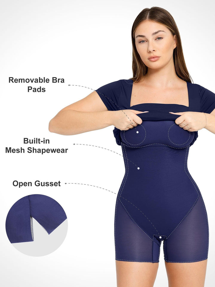 Shapewear Square Neck Slimming Midi Work Dress - Modefluss