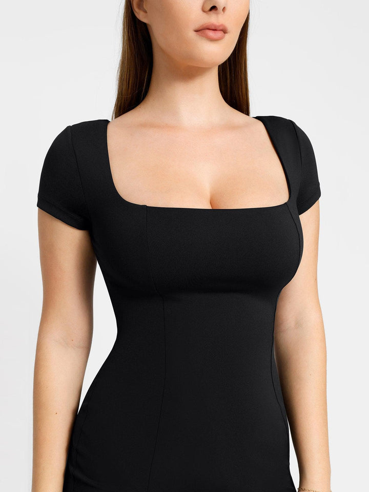 Shapewear Square Neck Slimming Midi Work Dress - Modefluss