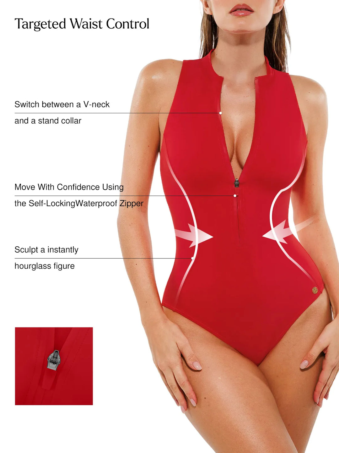 Zip-Front Waist Shaping Swimsuit - Modefluss