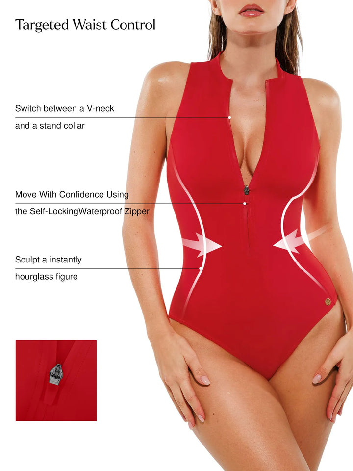 Zip-Front Waist Shaping Swimsuit - Modefluss