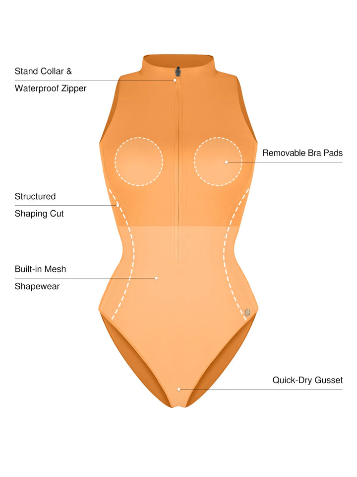 Zip-Front Waist Shaping Swimsuit - Modefluss