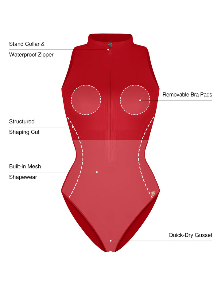Zip-Front Waist Shaping Swimsuit - Modefluss