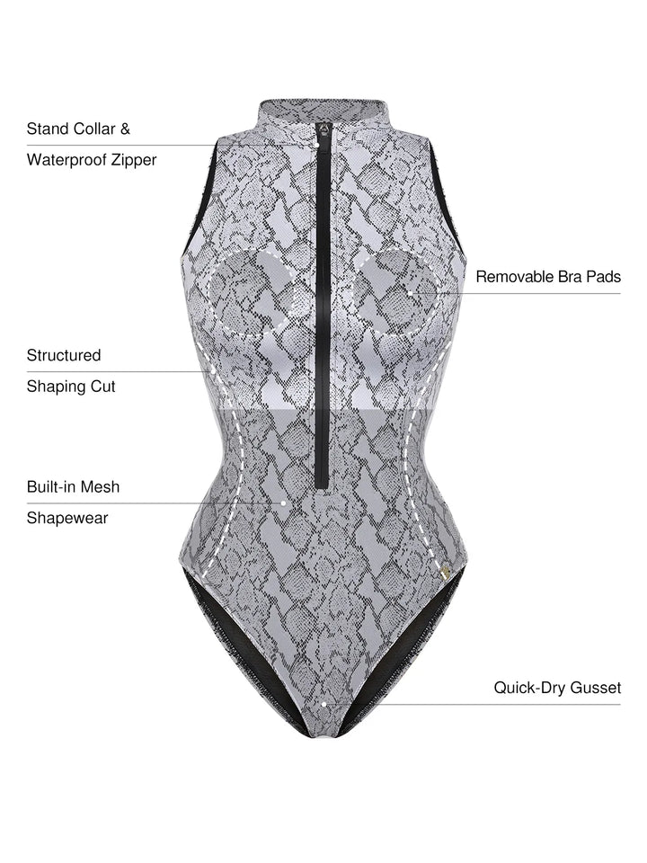 Zip-Front Waist Shaping Swimsuit - Modefluss