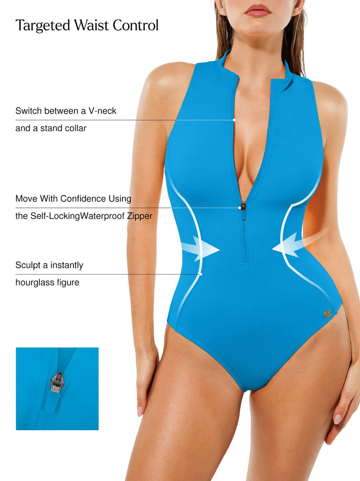 Zip-Front Waist Shaping Swimsuit - Modefluss