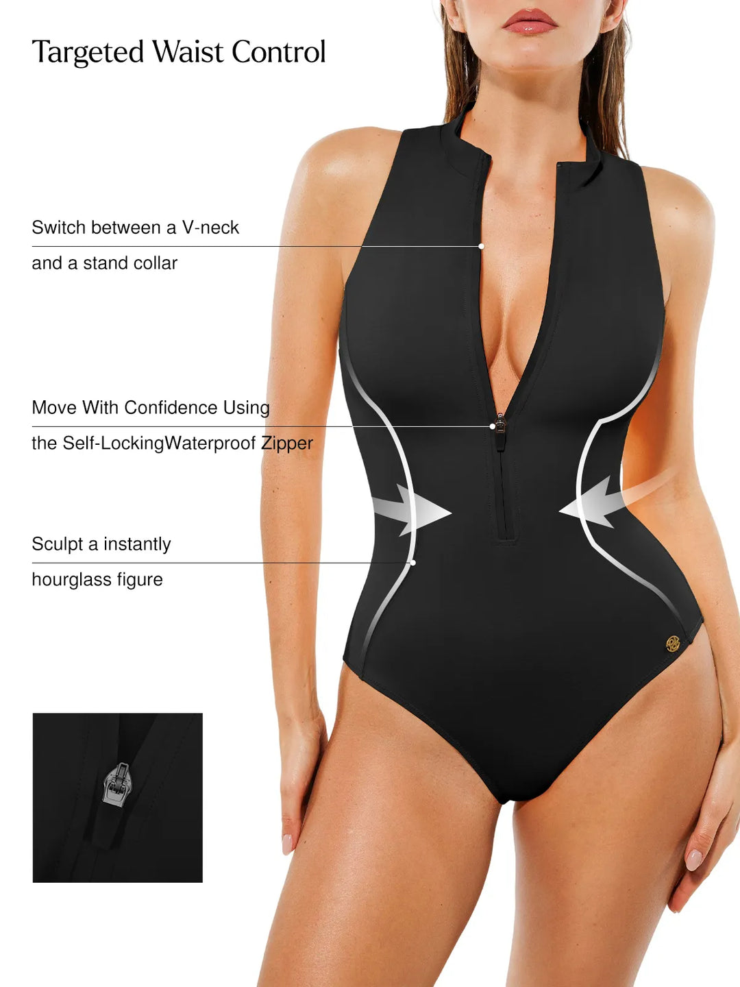 Zip-Front Waist Shaping Swimsuit - Modefluss