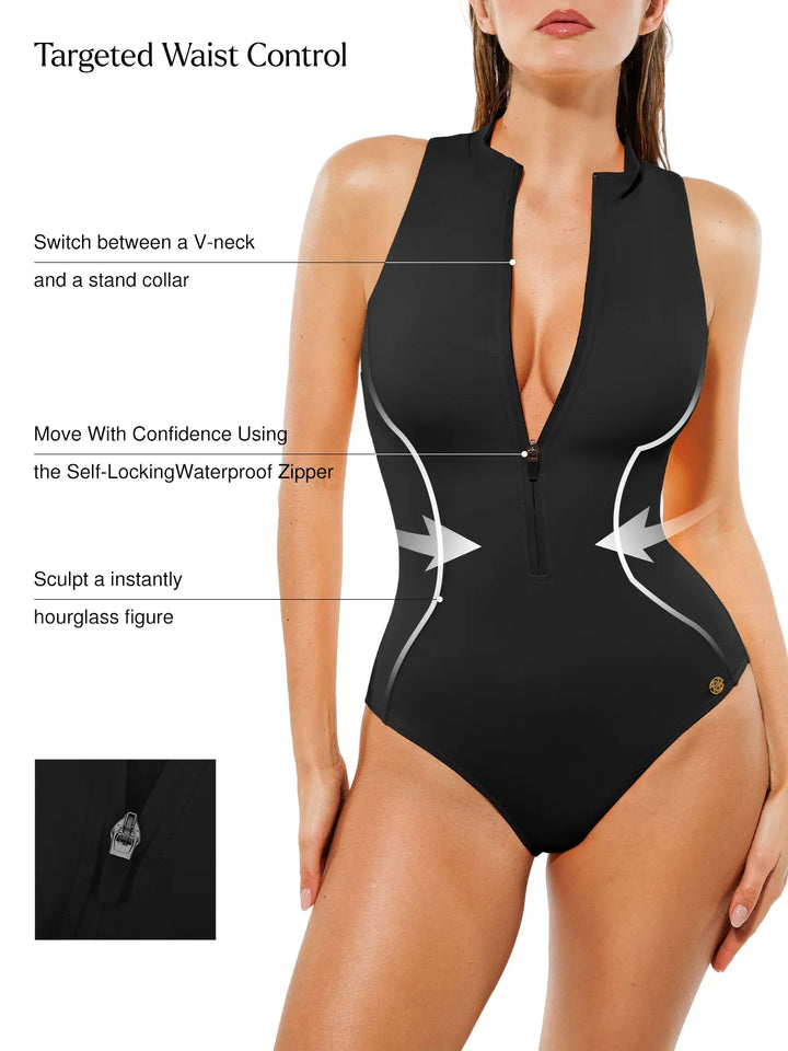 Zip-Front Waist Shaping Swimsuit - Modefluss